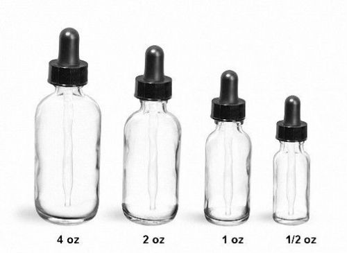 Boston round clear glass dropper bottles 1 oz (30 ml) (lot of 24) for sale