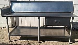 KEVRY COMMERCIAL HEAVY STEEL PREP TABLE w DRAWER TOP &amp; BOTTOM SHELF 78wX30dX41h