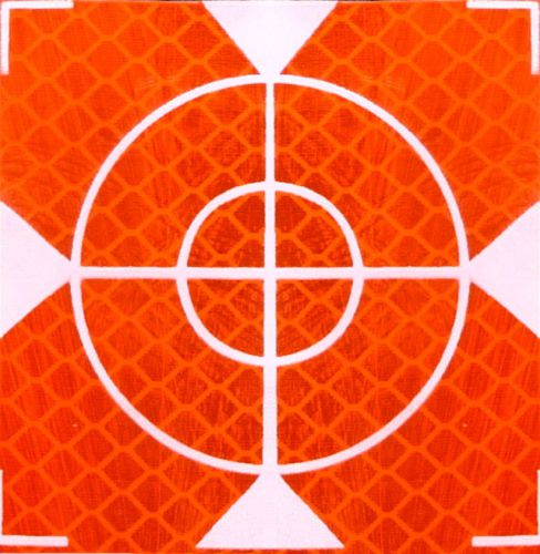 Set of 10 Reflective labels 60mm x 60mm ,orange white cross, adhesive