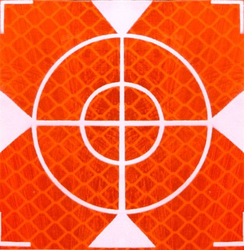Set of 10 Reflective labels 60mm x 60mm ,orange white cross, adhesive