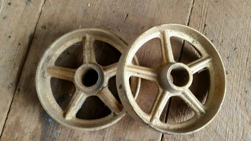 Pair antique 7-1/4&#034; cast iron wheels hit miss engine maytag 2&#034; wide for sale