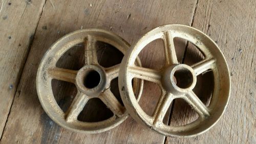 PAIR ANTIQUE 7-1/4&#034; CAST IRON WHEELS HIT MISS ENGINE MAYTAG 2&#034; WIDE