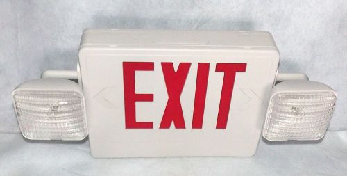 Red led exit sign w/emergency lights, single or double sided, 120/277 v, battery for sale