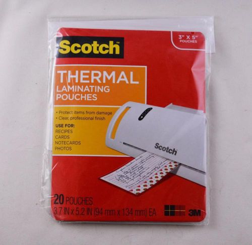 20 Pack 3M Scotch Thermal Laminating Pouches 3.7&#034; x 5.2&#034; fits 3&#034; x 5&#034;  TP5902-20