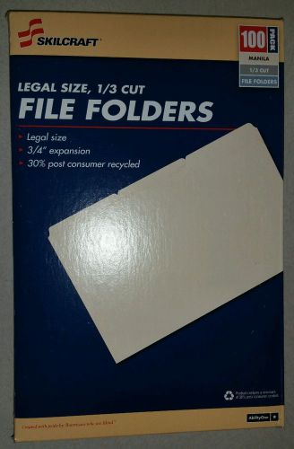 Skilcraft 1/3 Cut 3/4 expansion File Folders Letter Manila 100 per pack
