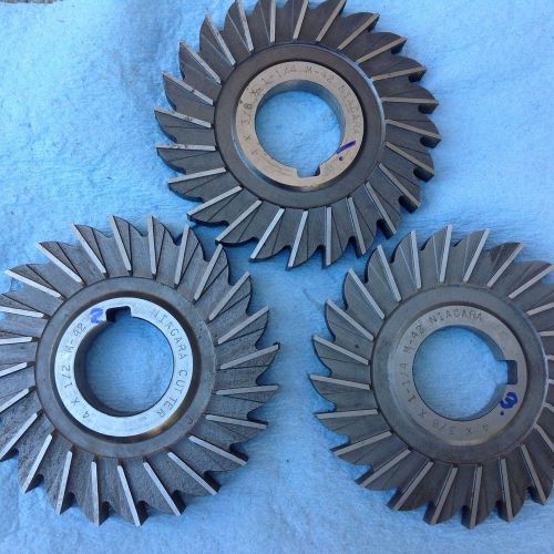 Lot Of 3 Side Milling Cutters, 2 At 3/8&#034; And 1 At 1/2&#034; Wide, 4&#034; OD, 1 1/4&#034; Hole