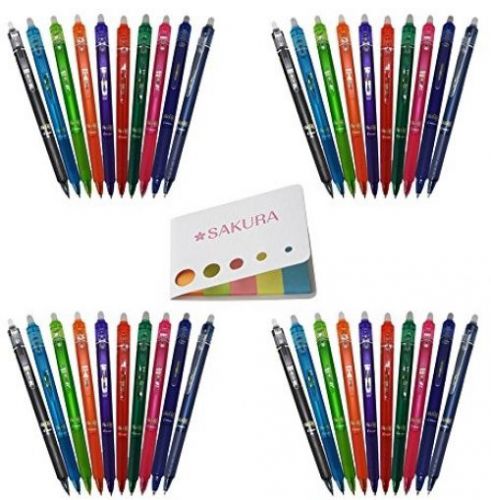 Pilot Frixion Ball Knock Retractable Gel Ink Pen, 0.5mm, 10 Colors X 4 Pack + 5