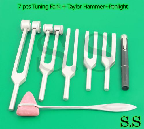 7 pcs Taylor Hammer Mallet Tuning Forks C128 c256 c512 c1024 c2048 Penlight Kit