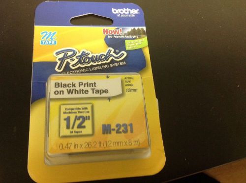 M231 1/2-Inch Black on White Tape for P-Touch Labeler