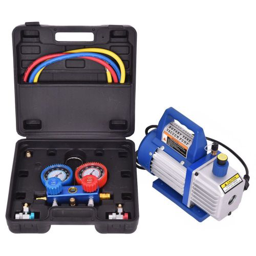 Air vacuum pump hvac refrigeration kit ac manifold gauge set r134 4cfm 1/3hp for sale