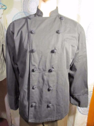 womans chef jacket,blk w knotbuttons,cooking,uncommon threads,med,