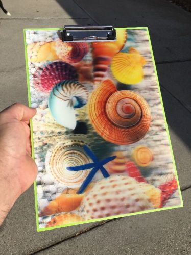 Two-sided 3-D / Holographic Clipboard  9&#034; X 13&#034; NEW. Shells &amp; Planets