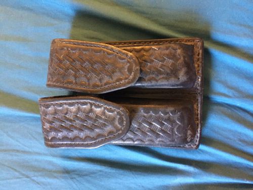 Gould &amp; Goodrich Leather Basket weave double mag pouch police duty gear