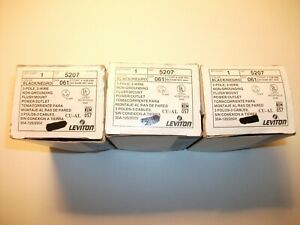 Lot of 3 Leviton 5207 black 3-pole 3wire non-grounding flush mount power outlet