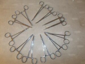 LOT OF HEMOSTATS Hemostatic Forceps Curved &amp; STRAIGHT &amp; IRIS SCISSORS