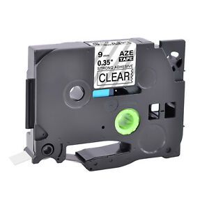1PK TZE-S121 TZS121 Strong Adhesive Label for Brother P-Touch 9MM Black on Clear