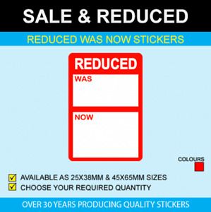 Reduced Was / Now Stickers - Available In 3 Sizes