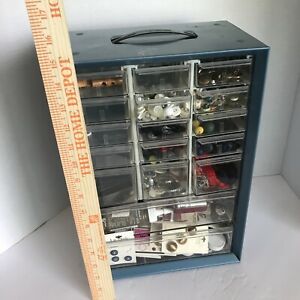 60s Vintage 17 Drawer AKRO-MILS * Metal Cabinet Organizer &amp; 100s Vintage Button