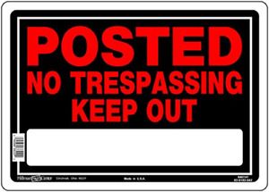 Hillman 840141 Posted No Trespassing Keep Out Sign with Space for Fill In, Black