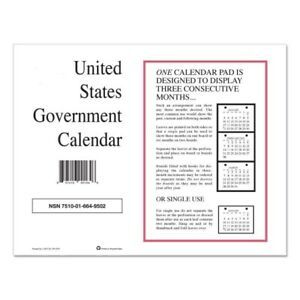 2021 -  US Government Wall Calendar (Single Month)Pack of 10 - NSN 7510016649502