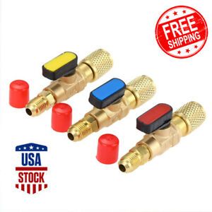 3 Pcs R134A Air Conditioning Refrigerant Angled Compact Ball Valve Adapter 1/4&#034;