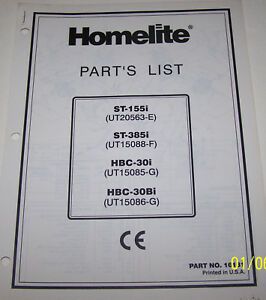 HOMELITE GAS STRING TRIMMERS PARTS LIST ST-155i, ST-385i, HBC30i, HBC-30Bi