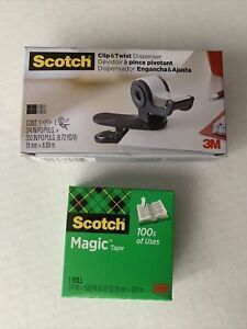 3M Scotch Clip &amp; Twist Tape Dispenser Great for Desktops And 1 Roll Magic Tape