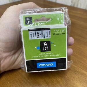 2 DYMO Standard D1 45010 Label Tape (Black Print on Clear Tape, 1/2&#039;&#039; W x 23’