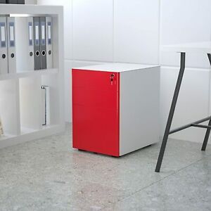 Flash Furniture Modern 3-Drawer Mobile Locking Filing Cabinet White and Red