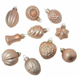 Elegant Art Glass Peach Pink Mini Ornament Set 10 Old Fashioned Christmas Small