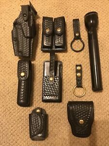 Black Leather Duty Belt Accessories Basketweave