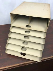 Vintage Beige Desk Letter Sorter Organizer, Document Mail w/ 6 Removable Trays