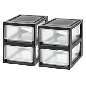 IRIS USA MSD-1 Compact Stacking Storage, 6 Quart, Black, 4 Count