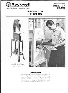 1971 Rockwell PM-1886 Rockwell 10&#034; Band Saw Instruction Maint &amp; Parts Manual +