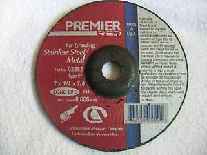 Carborundum Premier Red 7&#034; x 1/4&#034;x 7/8&#034; Grinding Wheel for Metals Type 27 Disc