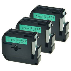 3PK Black on Green Labelling Tape Cassette For Brother M-K721 M721 P-touch 9mm