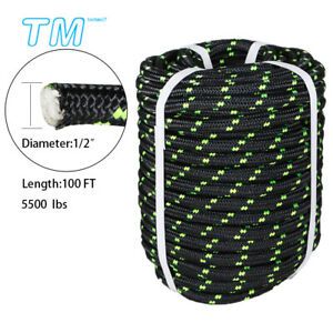 100&#039; Double Braid Polyester Rope Rigging Rope 1/2&#034; 5500lbs Breaking Strength New