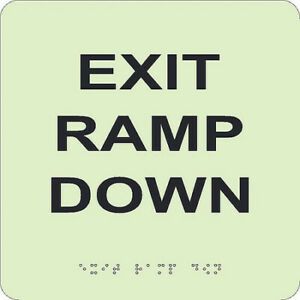 NMC GADA102BK Glow Exit Ramp Down Braille Sign