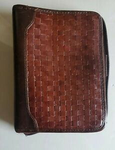 VTG FRANKLIN QUEST BROWN woven LEATHER 6 RING PLANNER/ORGANIZER INSERTS