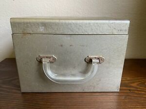 Vintage Retro Metal File Box 45’s Lucite Handle Photo Prop Document Records MCM