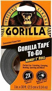 Gorilla Duct Tape To-Go, 1&#034; x 30 ft, Black Double-Thick Adhesive