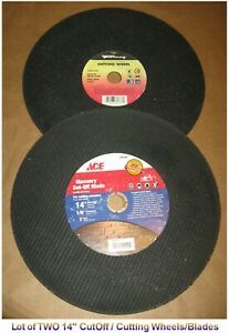 TWO (2) 14&#034; CUT-OFF BLADES/WHEELS - 1 Masonry, 1 Metal - 1&#034; Arbor Holes
