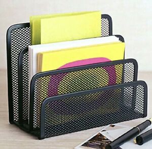 Desk Mail Organizer Small File Holders Letter Organizer Black Metal Mesh New