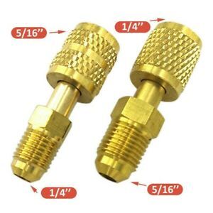 1/4\&#034; AC Refrigerant Adapter 2Pcs Set 5/16\&#034; Brass For R410 R32 R22 Gold