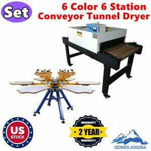 6 Color 6 Station Manual Screen Printing Machine and Conveyor Tunnel Dryer Set