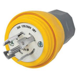 HUBBELL WIRING DEVICE-KELLEMS HBL28W81 WT Plug,L21-30P,30A,120/208VAC,Yellow