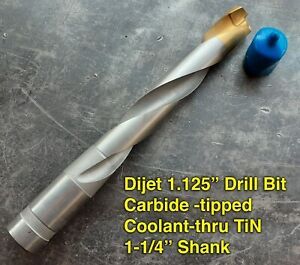 DIJET 1.125&#034; CARBIDE TIPPED COOLANT THROUGH DRILL BIT TiN COATED - TOP QUALITY!