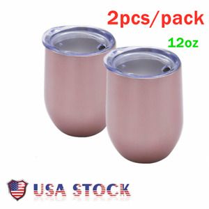 2PCS 12oz Stainless Steel Red Wine Tumbler Mugs Rose Gold for ENGRAVING