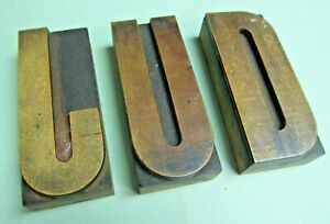 3 Vintage LETTERPRESS WOOD TYPE Printers Block Letters ~ 4&#034; Tall ~ J - U - D
