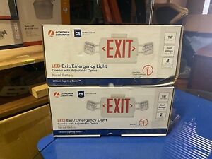 LOT OF 2 LED Exit Emergency Light Combo Adjustable Optics Lithonia Lighting New